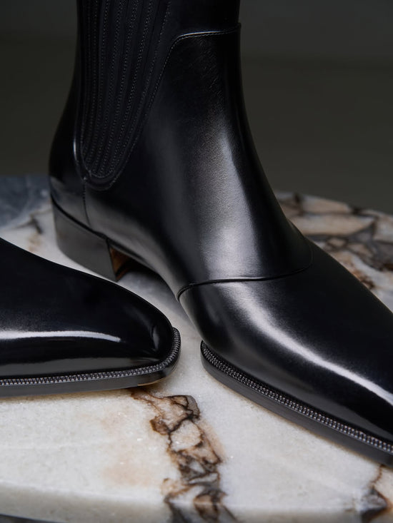 Black Italian Leather Slip On Champion Chelsea Boots - Chelsea Boots