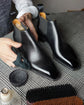 Black Italian Leather Slip On Chelsea Boots - Goodyear Welted Fiddle Back Violin Sole