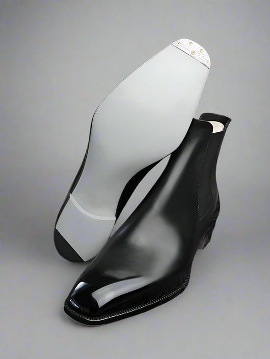 Black Italian Leather Slip On Whole cut Chelsea Boot - Chelsea Boots