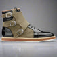 Black Italian Leather Triple Monkstrap  Boots Sneakers Shoes - Boots - Monk Shoes