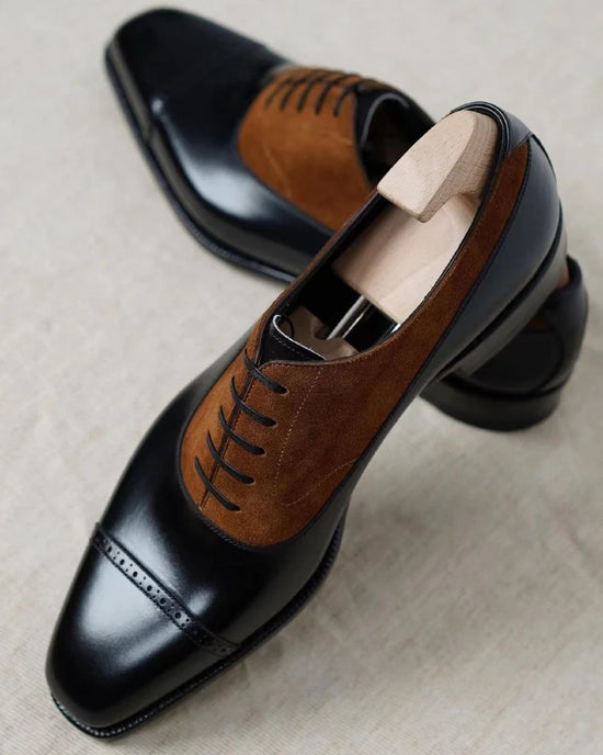 Black Leather And Brown Suede Isolde Brogue Toe Cap Oxfords - Formal Shoes