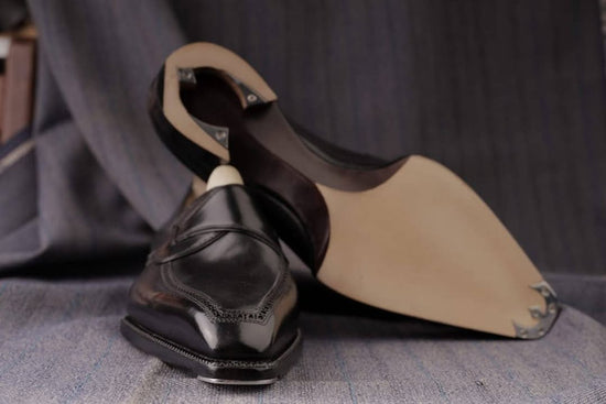 Black Leather Bespoke Hunter lbiza Slip On Cross Component Loafers - Loafers Shoes