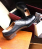 Black Leather Brogue With Round Toe Cap Oxfords - Formal Shoes