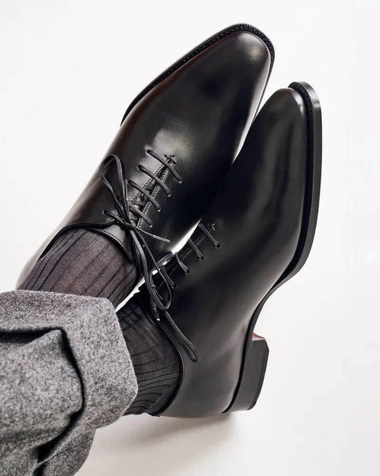 Black Leather Eulalie Whole Cut Oxfords - Formal Shoes