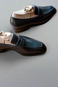 Black Leather Ibiza Slip On Crossed Component Loafers - Loafers