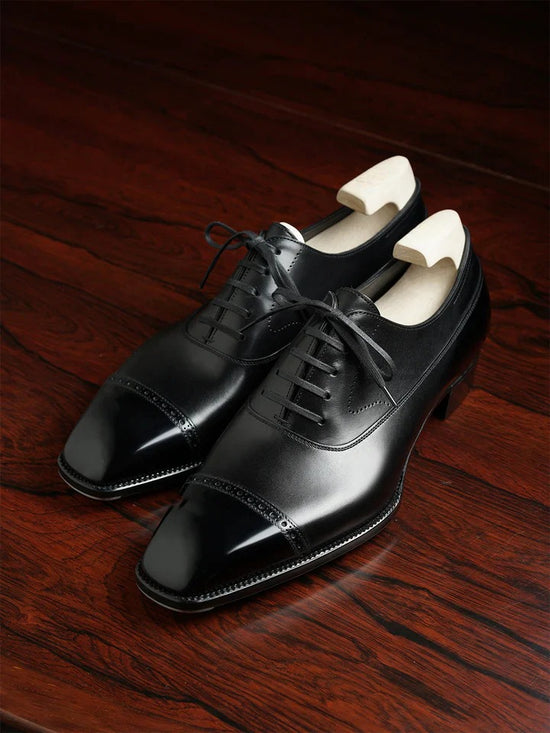 Black Leather Isolde Brogue Toe Cap Oxfords - Formal Shoes