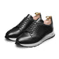 Black Leather Lace Up Running Sneaker Shoes-Sneakers Shoes
