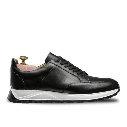 Black Leather Lace Up Running Sneaker Shoes-Sneakers Shoes