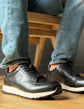 Black Leather Lace Up Running Sneaker Shoes-Sneakers Shoes