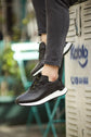Black Leather Lace Up Running Sneaker Shoes - Sneaker Shoes