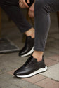 Black Leather Lace Up Running Sneaker Shoes - Sneaker Shoes