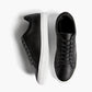 Black Leather Low Top Lace Up Sneakers with White Sole - Sneaker Shoes