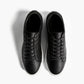 Black Leather Low Top Lace Up Sneakers with White Sole - Sneaker Shoes