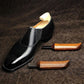 Black Leather Midara Slip On Elasticated Loafers With Brogue - Formal Shoes