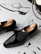 Black Leather Midara Slip On Elasticated Loafers With Brogue - Formal Shoes