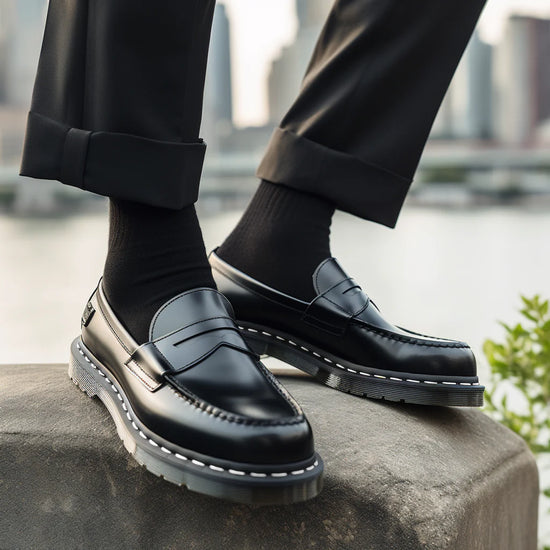 Black Leather Ottawin Chunky Penny Loafers - Loafers Shoes
