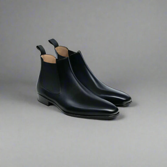 Black Leather Slip-On Chelsea Boots - Boots - B24