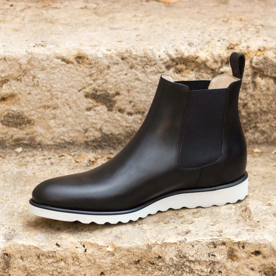 Black Leather Slip-On Chelsea Boots Sneakers Sole - Boots