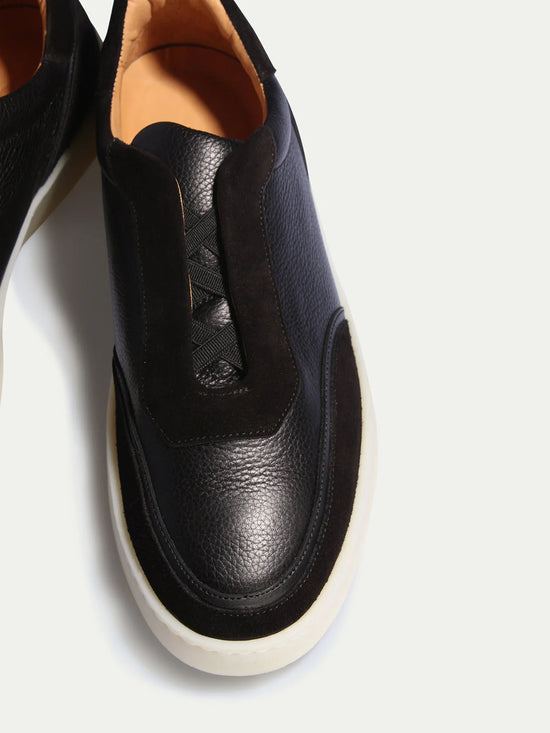 Black Leather and Suede Astrid Lace Up Sneakers - Sneakers Shoes
