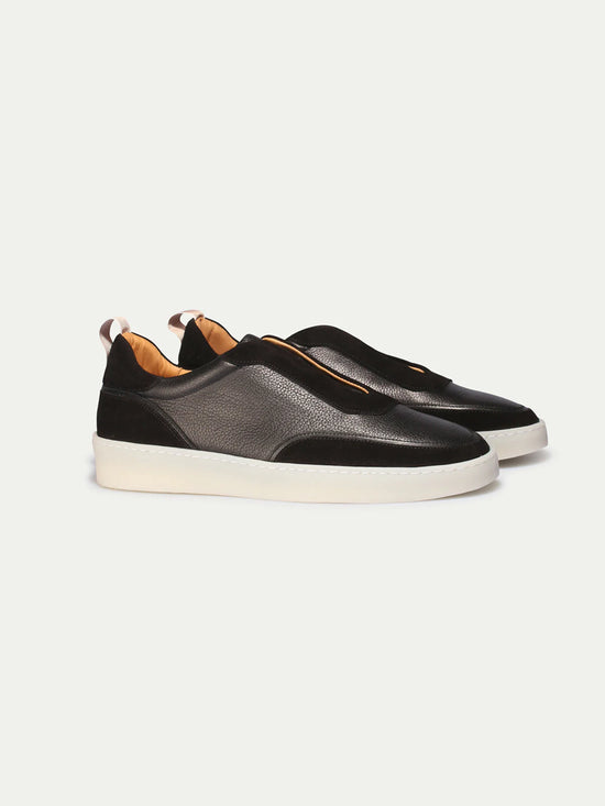 Black Leather and Suede Astrid Lace Up Sneakers - Sneakers Shoes