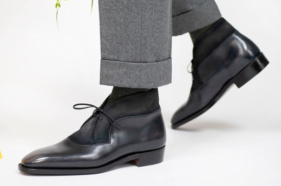 Black Leather and Suede Vermient Lace Up Boots - Boots