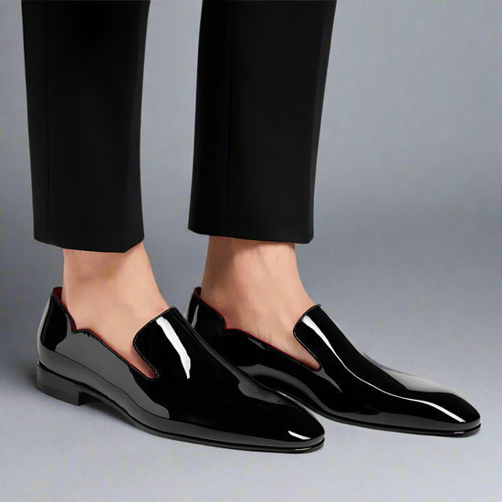 Black Patent Leather Penny Loafers Slip On Shoes - Loafers