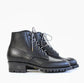 Black Rugged Wingtip Old School Leather Combat Boot  - Boots