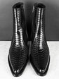 Black Snake Leather Slip On Chelsea With Zipper Pointed Boots - Boots
