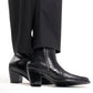 Black Snake Leather Slip On Chelsea With Zipper Pointed Boots - Boots