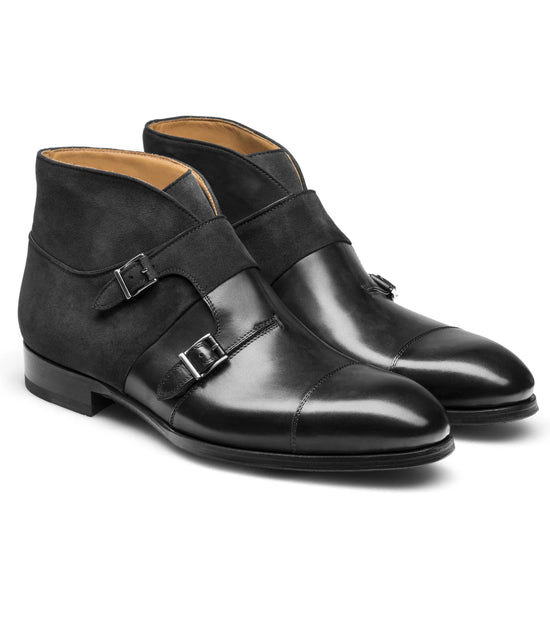 Black Suede & Leather Philadel Monk Strap Boots - Monk Strap Boots