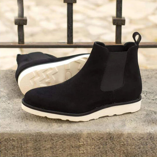 Black Suede Leather Slip-On Chelsea Boots Sneakers Sole - Boots