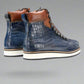 Blue Alligator Leather and Brown Leather High Top Lace Up Sneakers With White Sole - Sneaker Shoes - Boots