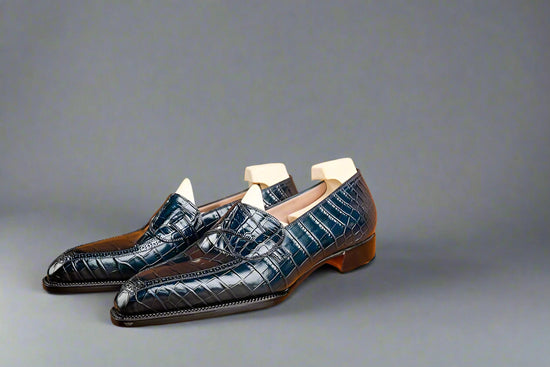 Blue Croc Leather Bespoke Hunter lbiza Slip On Cross Component Loafers - Loafers Shoes