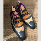 Blue Italian Leather And Beige Libraria Tassel Loafers With Monk Strap - Loafers Shoes