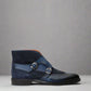 Blue Italian Leather Double Monkstrap Chukka Boots Shoes - Boots - Monk Shoes