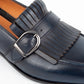 Blue Italian Leather Lysandra Tassel Loafers With Monk Strap - Loafers Shoes