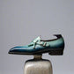 Blue Italian Leather Patina Finish Monkstrap Shoes - Formal shoes - Monk Shoes