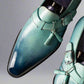 Blue Italian Leather Patina Finish Monkstrap Shoes - Formal shoes - Monk Shoes