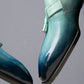 Blue Italian Leather Patina Finish Monkstrap Shoes - Formal shoes - Monk Shoes