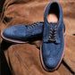 Blue Italian Suede Leather Brogue Wingtip Goodyear Welted Oxfords - Formal Shoes