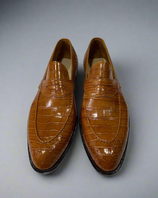 Brown Alligator Italian Leather Loafers Shoes - Formal shoes - Loafers Shoes