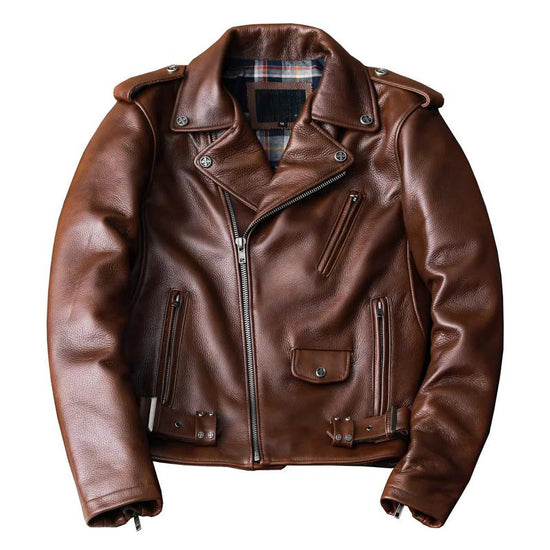Brown Armand Leather Biker Jacket - Leather Jackets