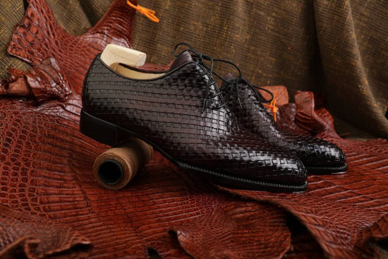 Brown Braided Leather Round Toe Oxford Shoes - Formal Shoes