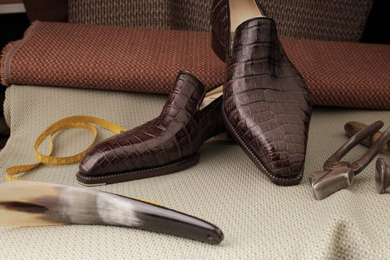Brown Croc  Leather Emeric Slip On Loafers Shoes - Loafers Shoes