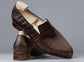 Brown Croc  Leather Emeric Slip On Loafers Shoes - Loafers Shoes