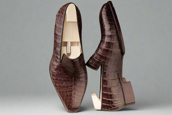 Brown Croc  Leather Emeric Slip On Loafers Shoes - Loafers Shoes