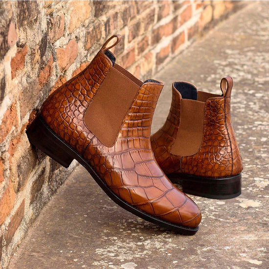 Brown Croc Print Leather Amarante Slip On Boots - Boots