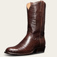 Brown Croc Print Leather Hargrave Slip On Zipper Western Cowboy Boots - Boots