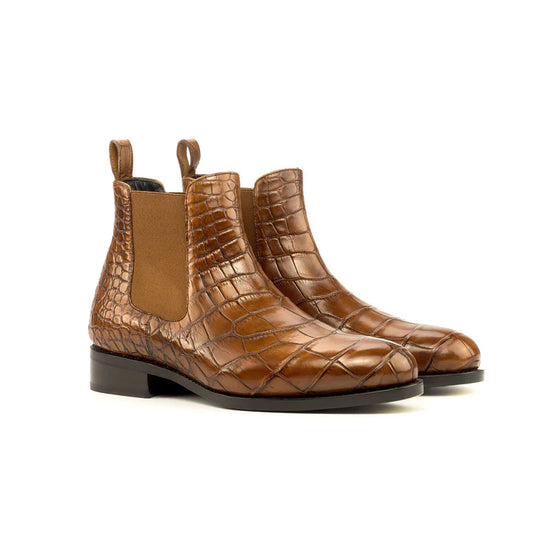 Brown Croc Print Leather Tarragona Slip On Chelsea Boots - Chelsea Boots