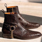 Brown Crocodile/Python Print Italian Leather Wanton Slip On Harness Chelsea Boots - Chelsea Boots